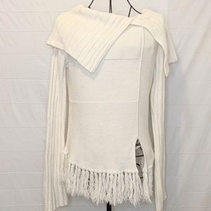 Belamie cowlneck winter white fringe detail sweater M